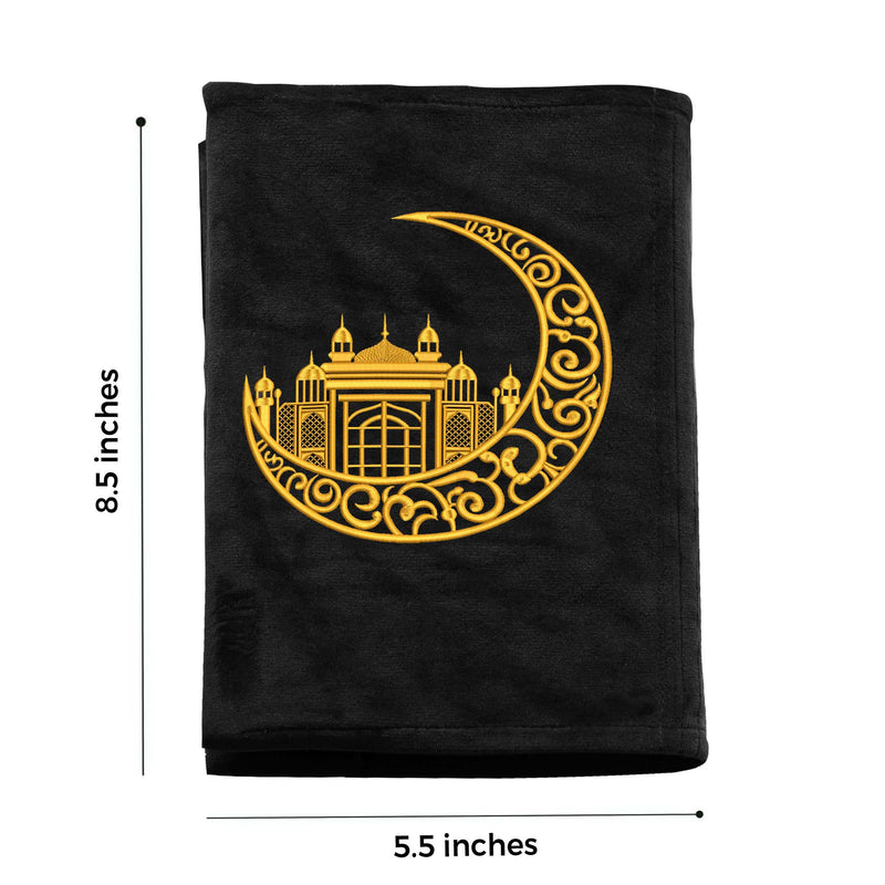 Black Seashell Quilted Moon Embroidered Fleece Padded Prayermat