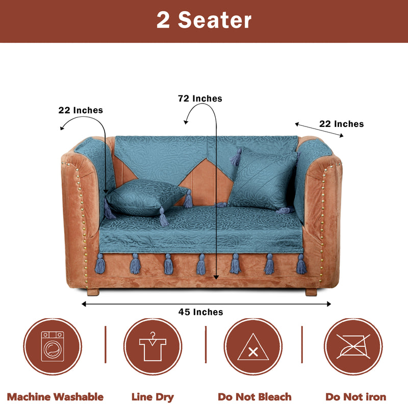 Premium Jacquard Sofa Cover Blue
