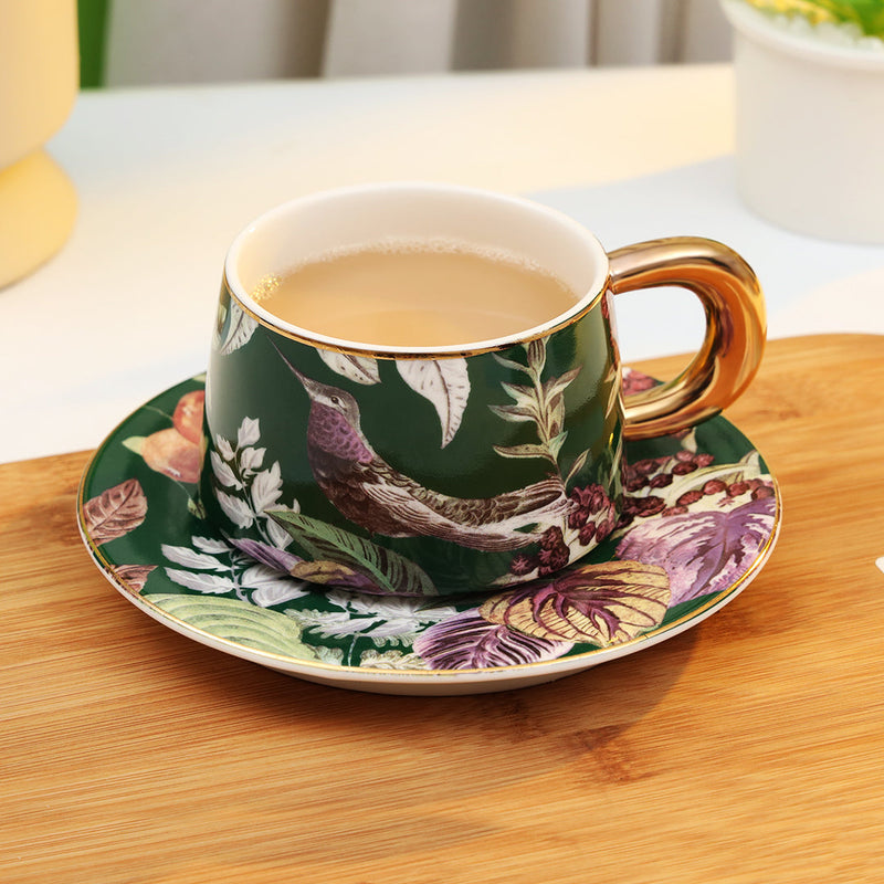 Tropical Design Bone-China Cup with Saucer