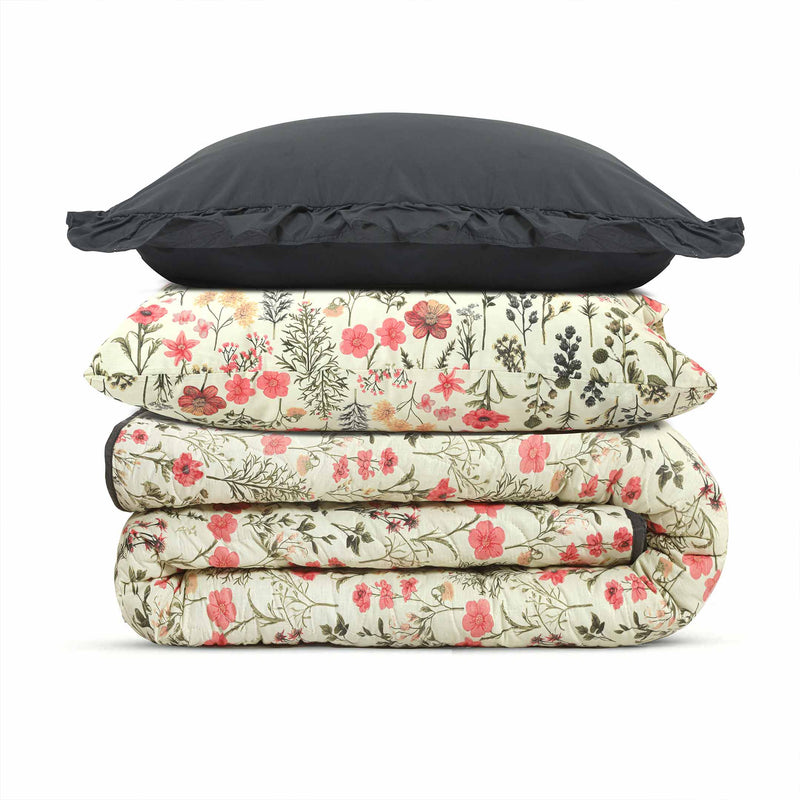 Charcoal Rose Quilted Bedspread