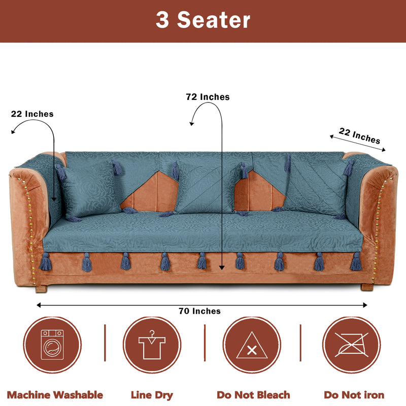 Premium Jacquard Sofa Cover Blue