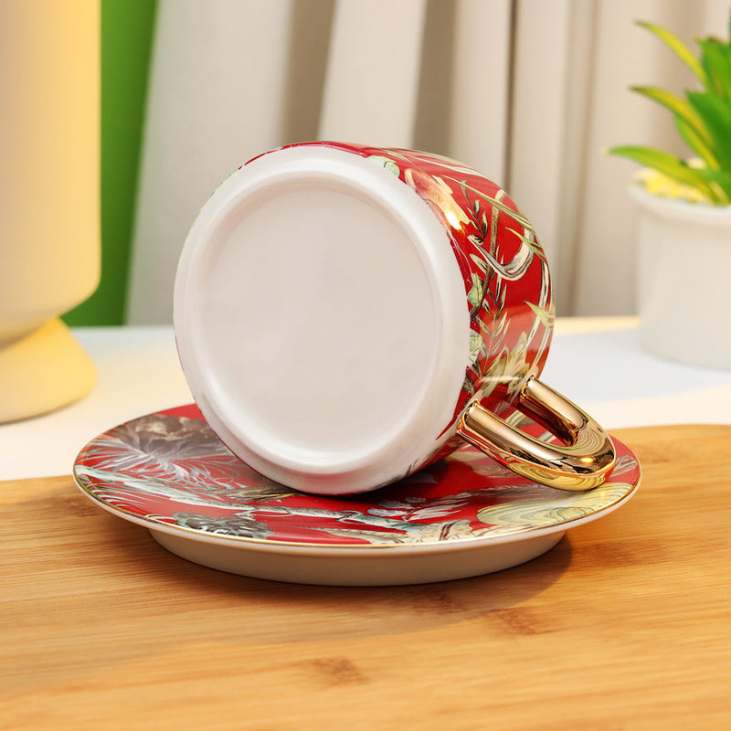 Tropical Design Bone-China Cup with Saucer