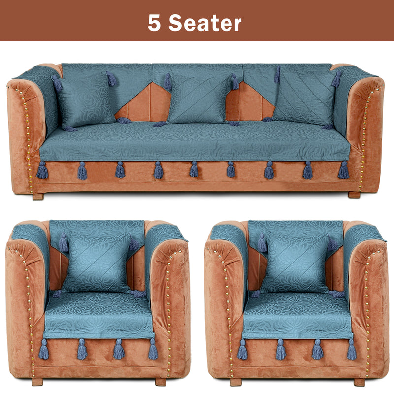 Premium Jacquard Sofa Cover Blue