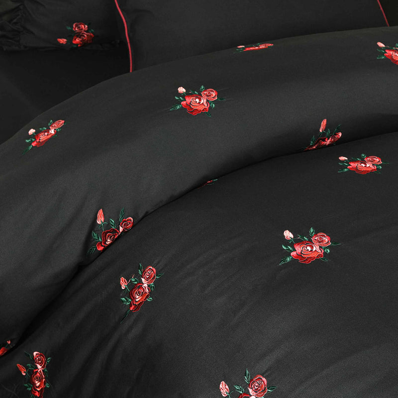 Midnight Rose Embroidered Summer Duvet Set