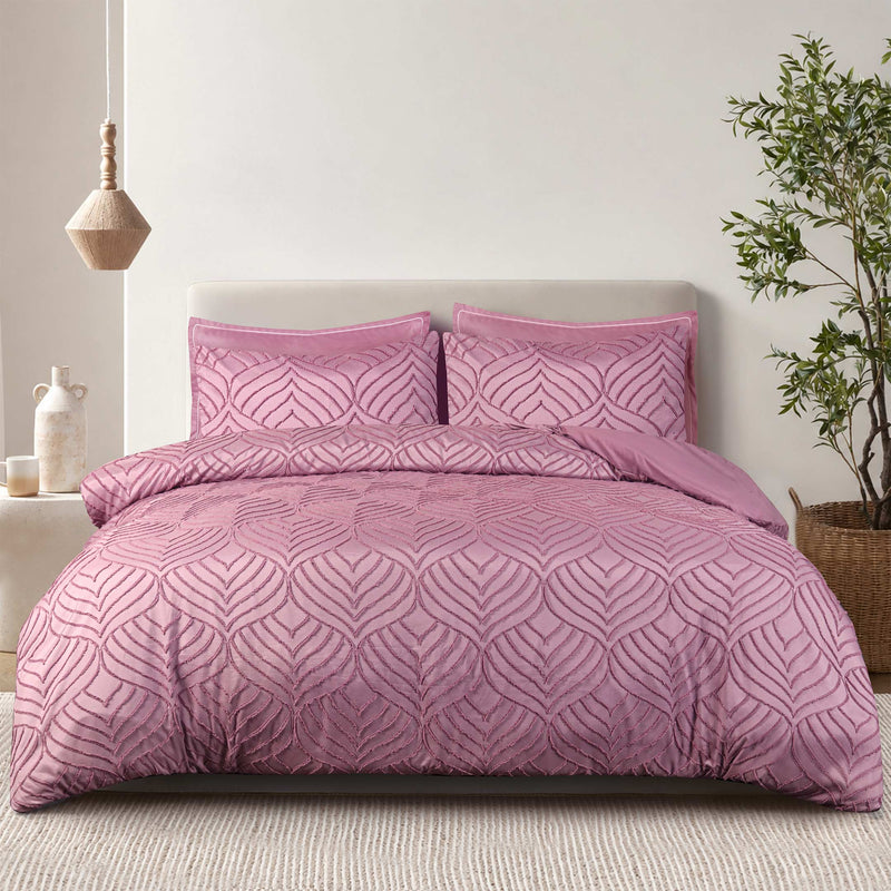 Mauve Pink Boho Tufted Duvet Cover- Soft Microfiber-6 Piece Set