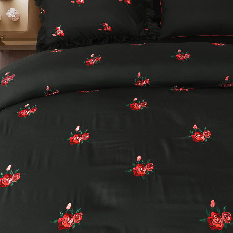 Midnight Rose Embroidered Summer Duvet Set