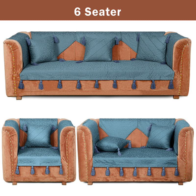 Premium Jacquard Sofa Cover Blue