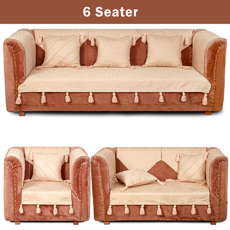 Premium Jacquard Sofa Cover Baby Pink