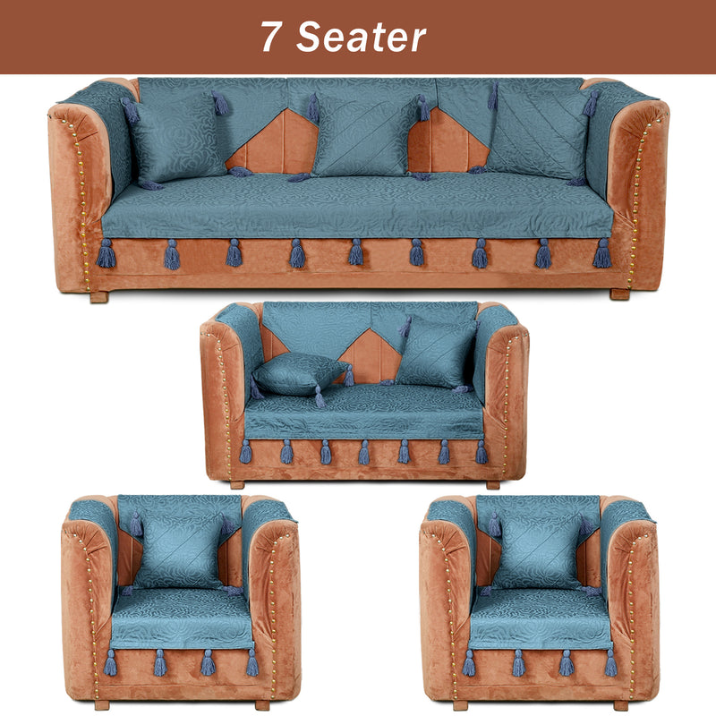 Premium Jacquard Sofa Cover Blue