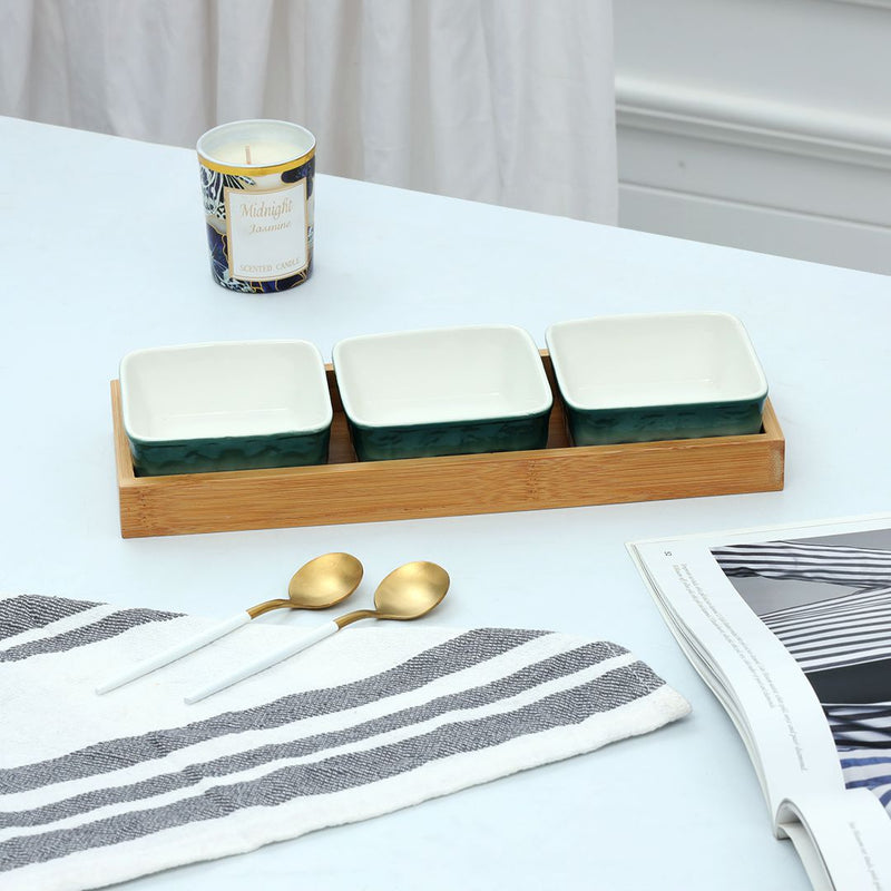 4-Pcs Square Ceramic Grid Snack Serving Tray