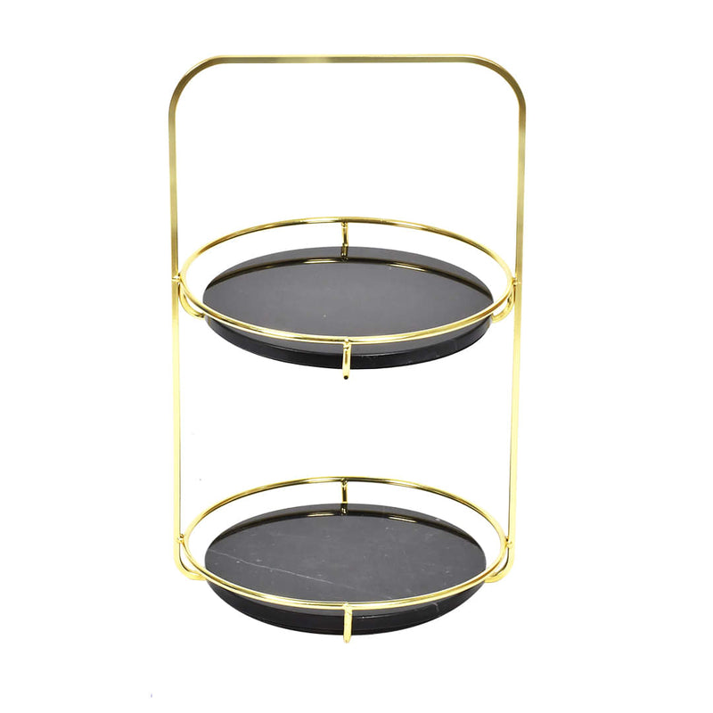 Nordic Black 2 Tier Round Marble Serving Tray
