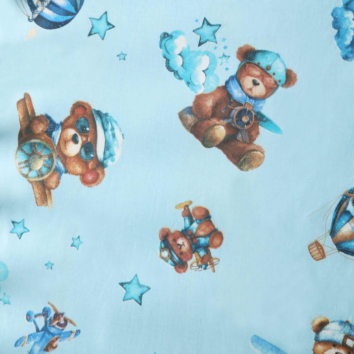 Blue Teddy Sky Adventure Crib Bedsheet & Pillow