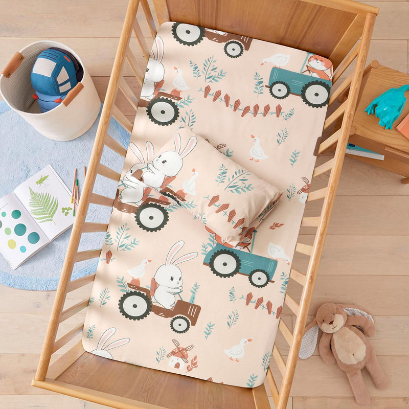 Bunny Tractor Baby Crib Bedding Set