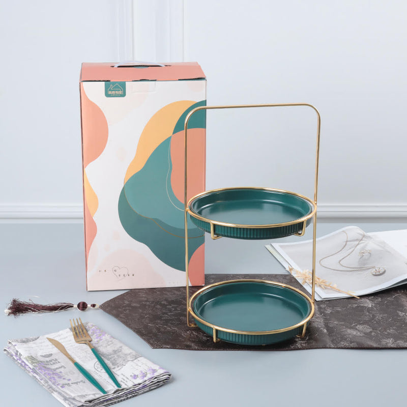 Nordic Style Green 2 Tier Round Marble Serving Tray