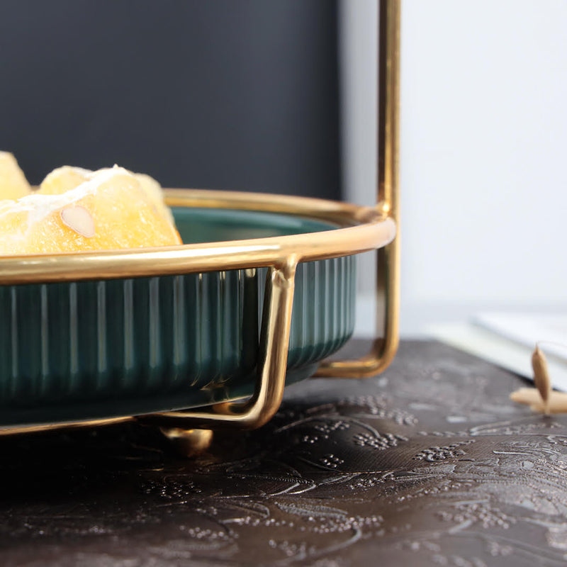 Nordic Style Yellow & Green 2 Tier Round Marble Serving Tray
