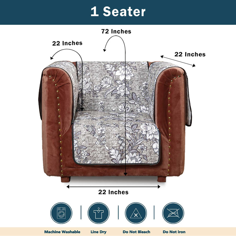 Grey Antique Floral Quilted Sofa Cover Set