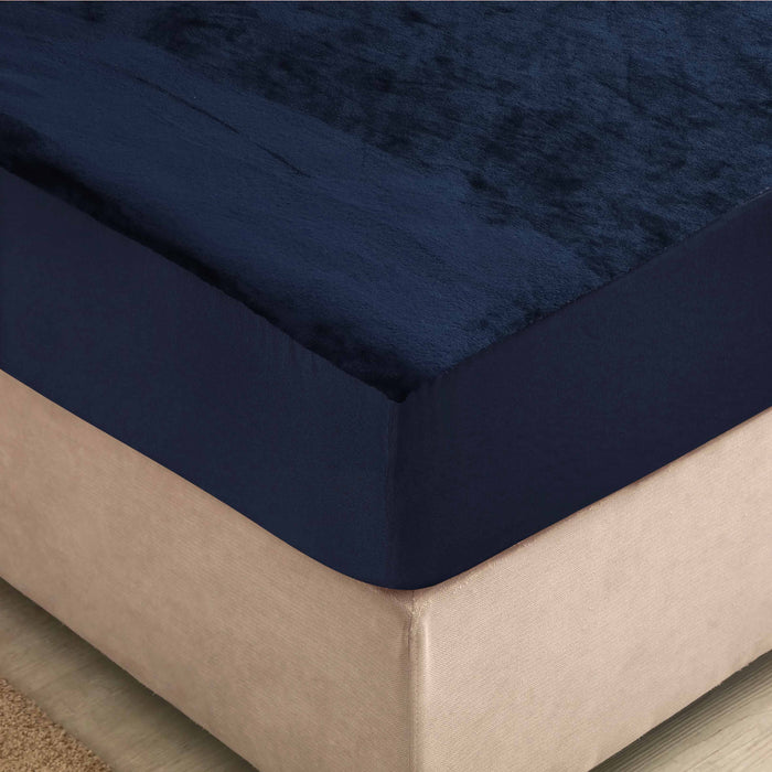 Horizontal Bicolor Fleece Fitted Sheet (Grey-Navy Blue)