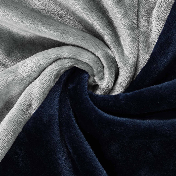 Horizontal Bicolor Fleece Fitted Sheet (Grey-Navy Blue)