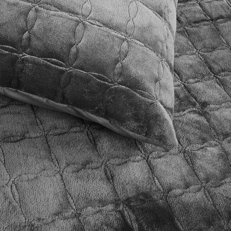 Luxury Quilted Fleece 6pc Bedding Set-Grey