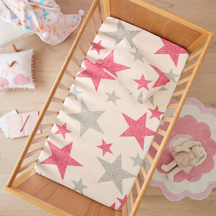 Pink Stardom Crib Bedsheet & Pillow