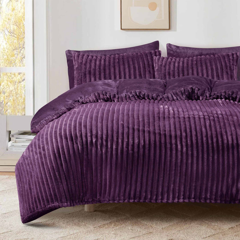 Jacquard Stripe Flannel Fleece 6pc Razaye Set-Plum
