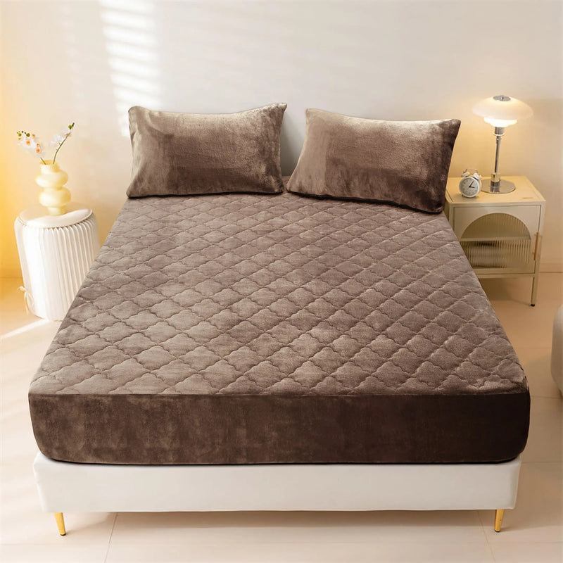Plush Quilted Fleece Fitted Sheet Chocolate Brown