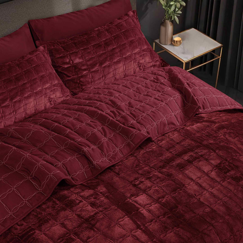 Luxury Quilted Fleece 6pc Bedding Set-Red