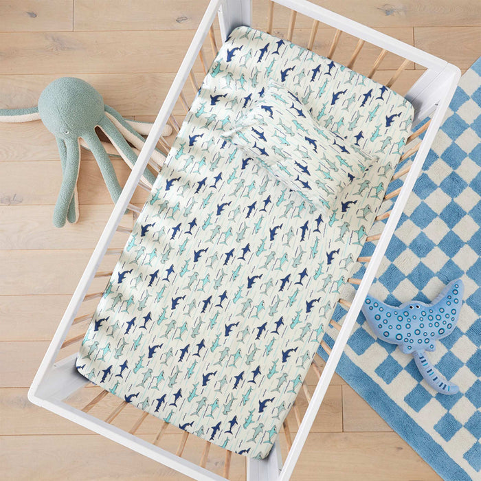 Splashy Shark Crib Bedsheet & Pillow