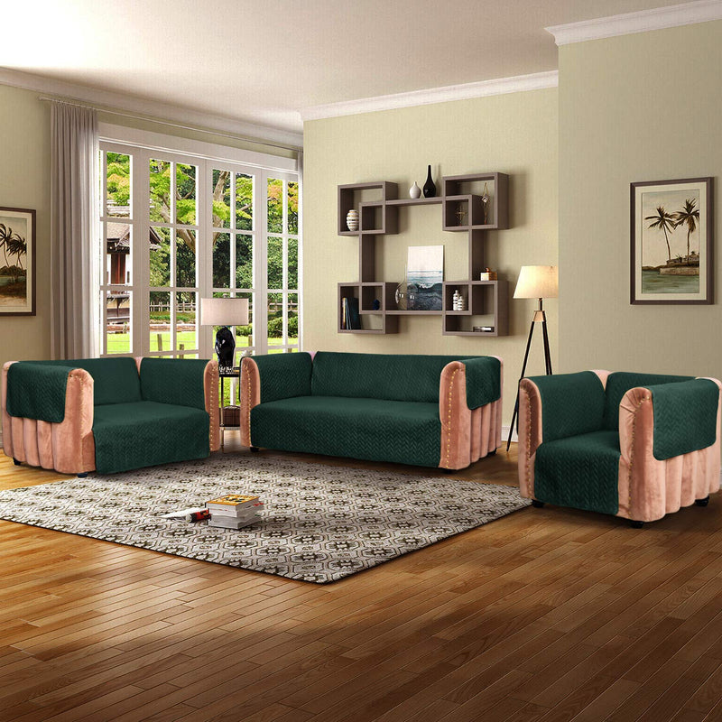 Ultrasonic Quilted Sofa Cover Set Bottle Green
