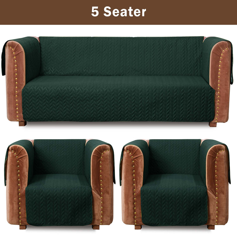 Ultrasonic Quilted Sofa Cover Set Bottle Green