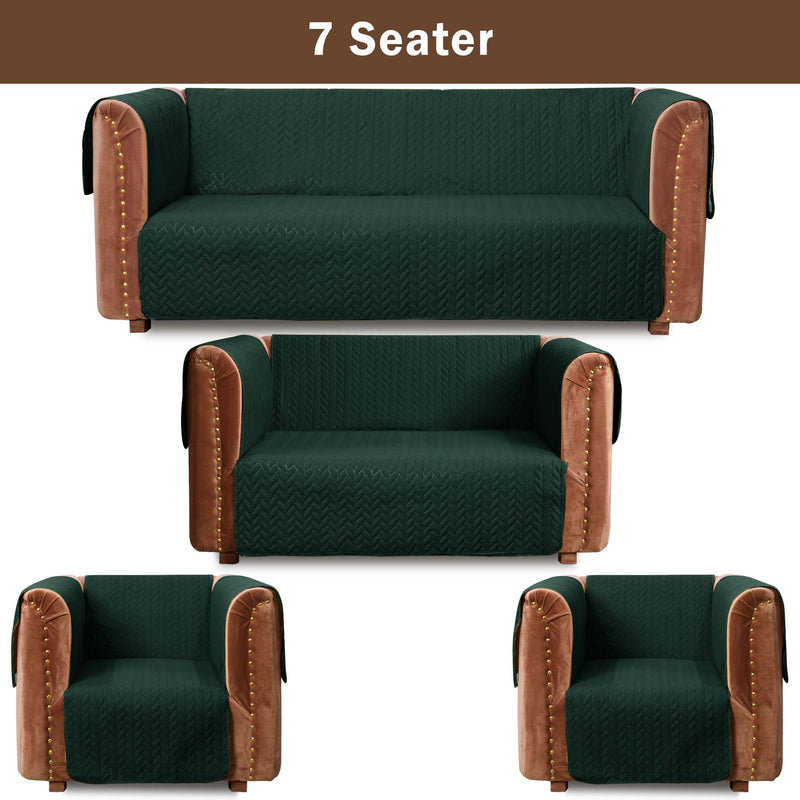 Ultrasonic Quilted Sofa Cover Set Bottle Green