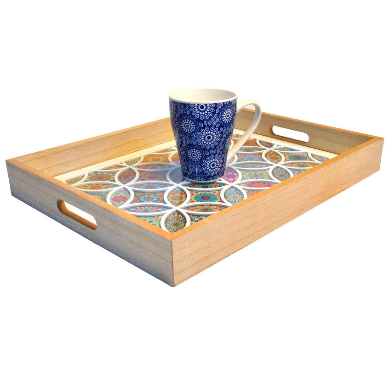 Pair of White Circle Design Rectangular Wooden Serving Tray (4534956687469)