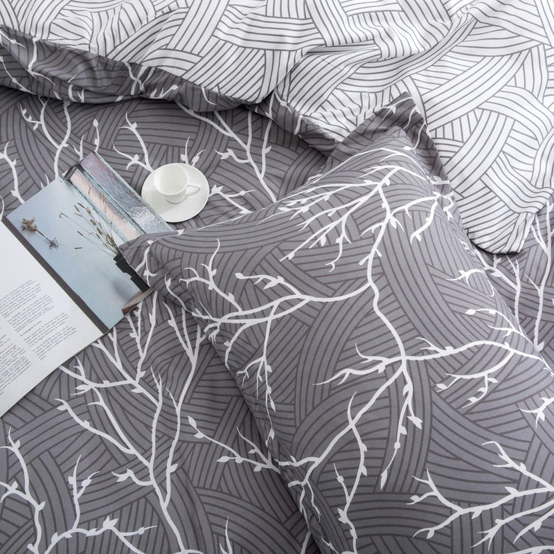 Microfiber Duvet Cover with Pillow Cases Grey Boughs Design