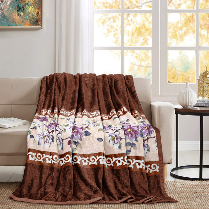 floral print embossed fleece blanket