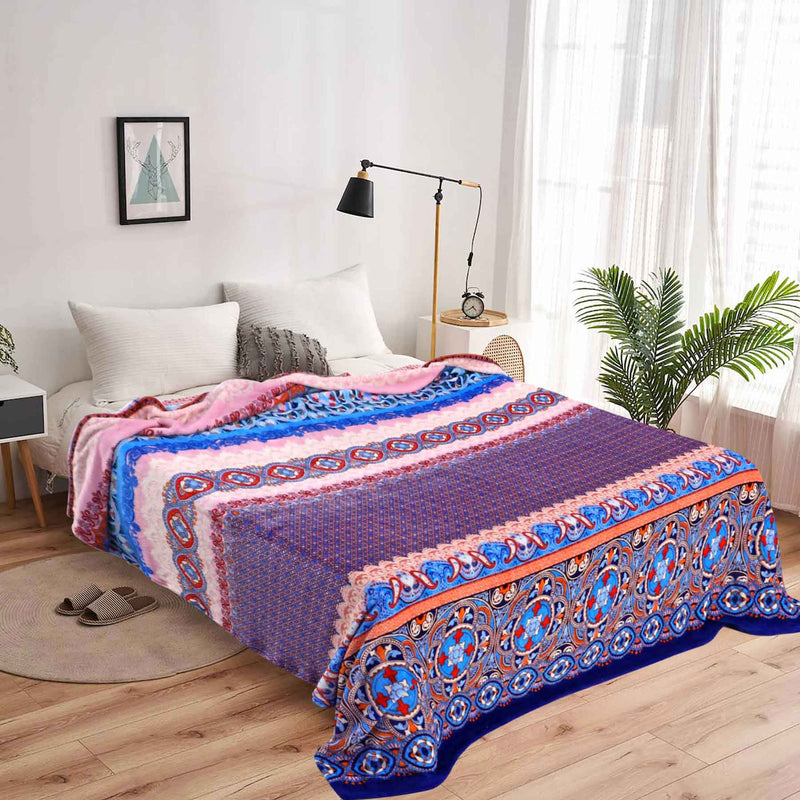 ethnic blue printed ac fleece blanket
