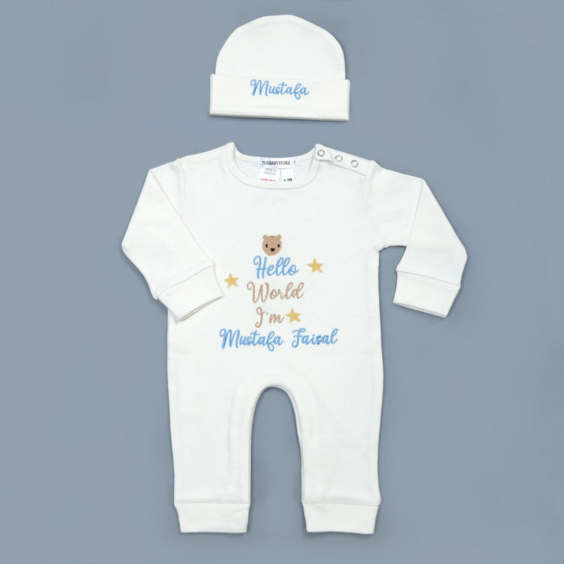 hello world customized baby romper set