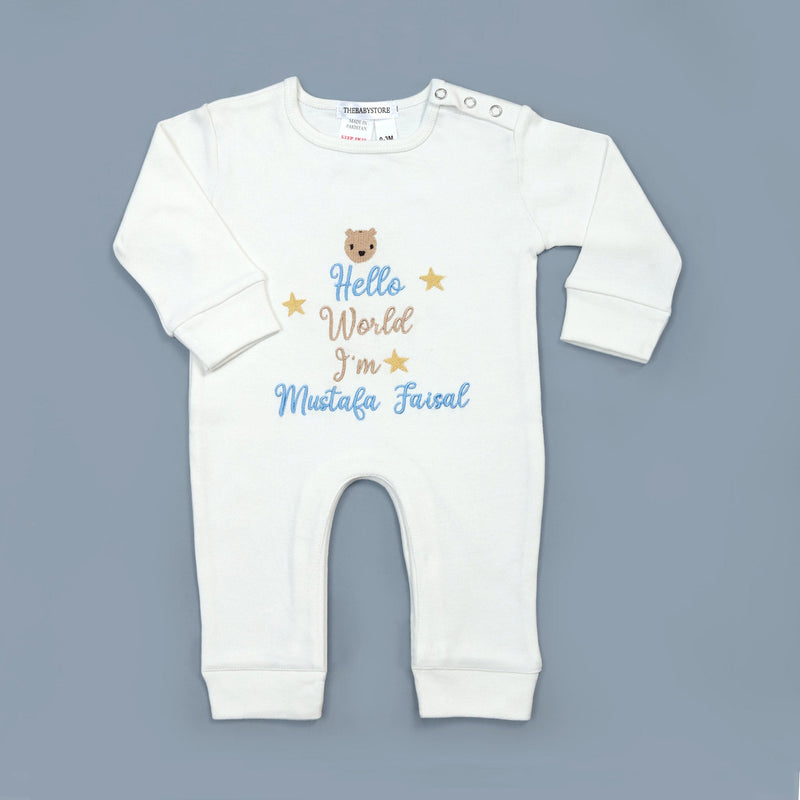 hello world customized baby romper set