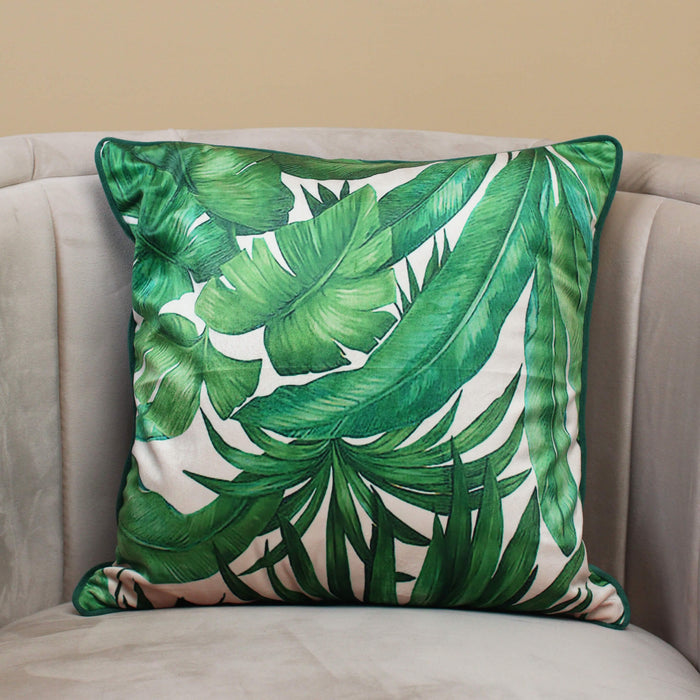 lush velvet monstera leaves cushion cover