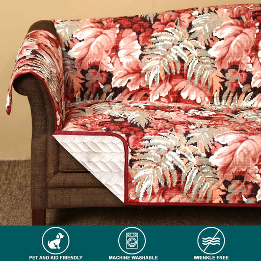 peachy monstera quilted sofa cover set